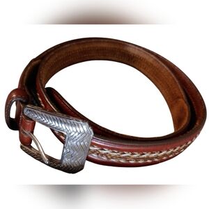 Onyx by Brighton 42" Belt Leather Braided Detail Silver Tone Serpentine Buckle